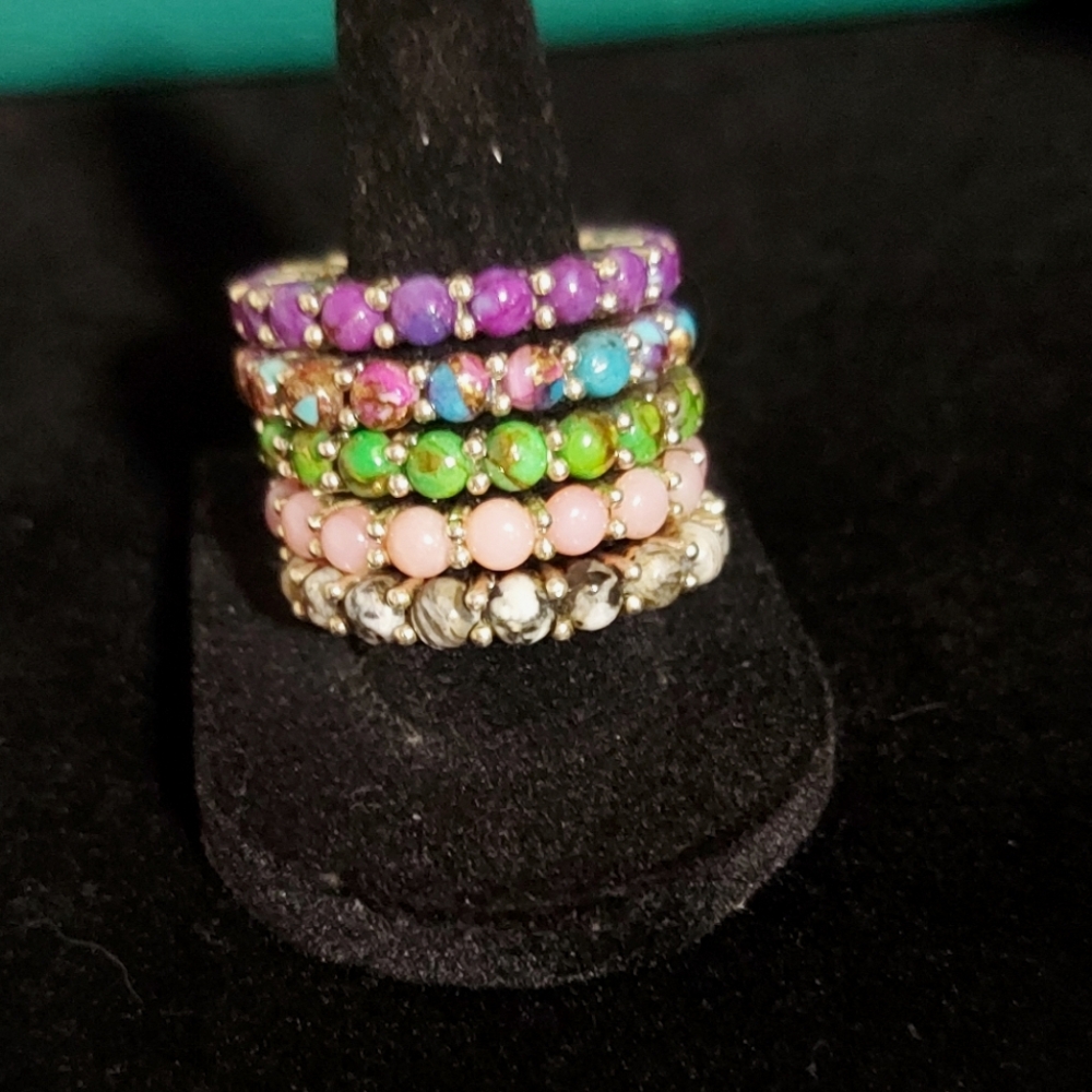 Sterling Silver Stackable Stone Eternity Bands Si… - image 3